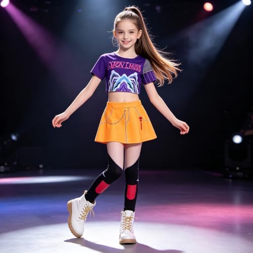 ELIM Kids Pop Star Costume Girls Halloween Costumes Set with Accessories