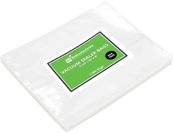 Fresh Hero 10 x 8 Inch Sous Vide Pouches, 1000 Cooking Pouches - 3 mil Thick, Microwavable, Clear Plastic Chamber Vacuum Pouches, Freezable, For Storing Food - Restaurantware
