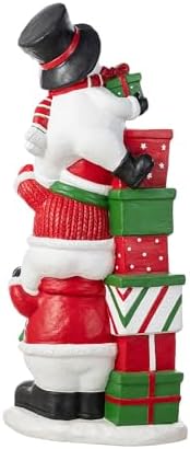 Glitzhome Christmas Front Porch Decor, Resin Stacked Snowman Xmas Porch Sign Decoration for Indoor Outdoor Patio Standing Decor, 35.25" H