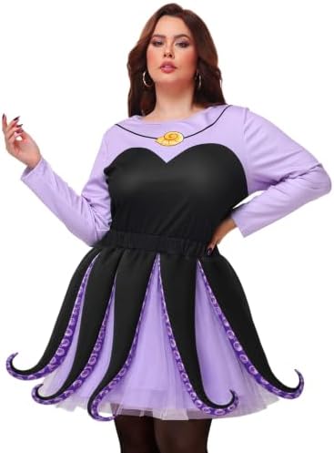 AOBUTE Adult Halloween Octopus Costume Set Plus Size Purple Tentacle Dress