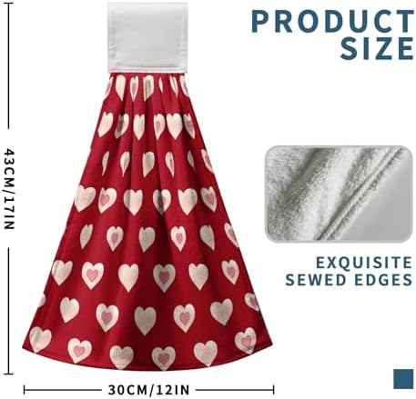 Valentines Heart Kitchen Hanging Towels Valentines Day Red Love Hearts Hand Towels with Hanging Loops Set of 2 Oven Stove Dish Hang Towel Soft Absorbent Tea Bar Bath Tie Towel