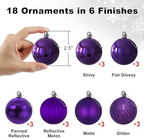18Pcs Christmas Balls Ornaments for Xmas Tree - Shatterproof Christmas Tree Decorations Medium Hanging Ball Purple 2.5in x 18 Pack