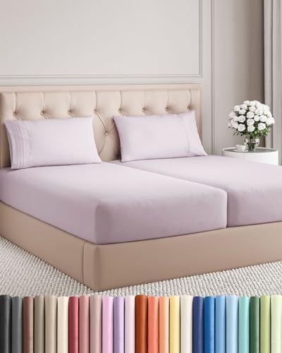 Split King Size 5 Piece Sheet Set - Breathable & Cooling - Light Lavender