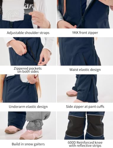 GSOU SNOW Kids Snow Bibs Girls Boys Snow Pants Ski Bibs Overalls(3-16Years)