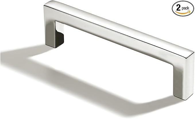 khtumeware 2 Pack 4 inch(102mm) Hole Center Polished Nickel Cabinet Pulls Solid Heavy-Duty Square Cabinet Handles Drawer Pulls Kitchen Cabinet Hardware Kitchen Handle