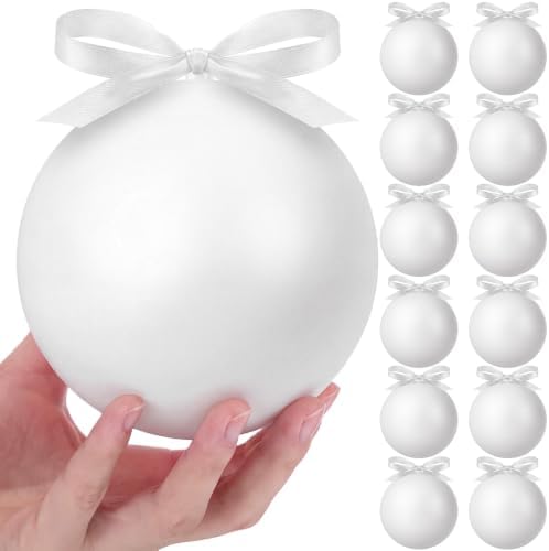 Weysat 12 Pack Large Christmas Plastic Ornaments Yard Tree,White,6 Inch