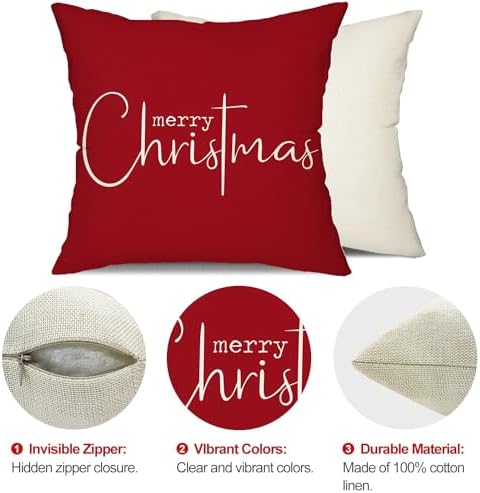Allorry Christmas Pillow Covers Merry Christmas Throw Pillow Decorative Christmas Red Cotton Cloth Linen Cloth Pillow Cover Sofa Cover Decorative Rectangle Length 16X16 inches