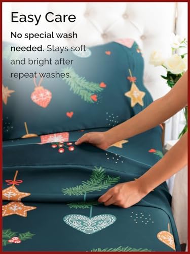 Christmas Sheet Set, Green Christmas, Holiday Xmas Bedding Set - Full Size