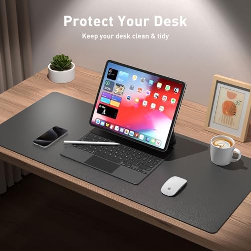 Aothia Leather Desk Pad Protector, Mouse Pad, Office Desk Mat, Non-Slip PU Leather Desk Blotter, Laptop Desk Pad, Waterproof Desk Writing Pad for Office and Home (Gray,23.6" x 13.7")