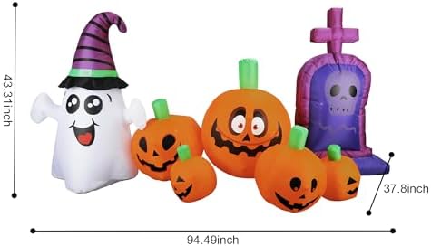 3.7Ft Halloween Inflatable Tombstones Haunted House Prop LED Lights for Halloween Party Holiday Indoor Outdoor Garden Lawn Yard Decorations