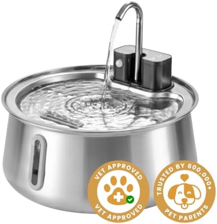 Wireless Dog Water Fountain, Large 7L (236oz) Stainless Steel Pet Water Fountain for Large Dogs and Multi-Pet Homes, Ultra Quiet Automatic Fountain with 3-Layer Filtration