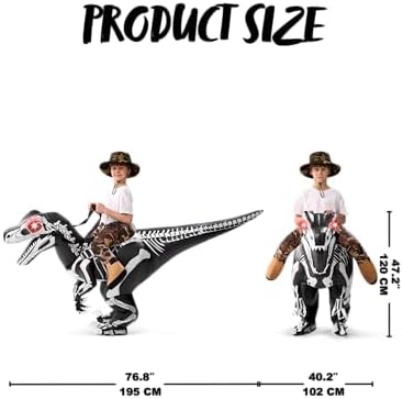 Spooktacular Creations Kids Halloween Inflatable Costumes, Skeleton Raptor Blow up Outfit, Ride on Dinosaur Inflatable Suit