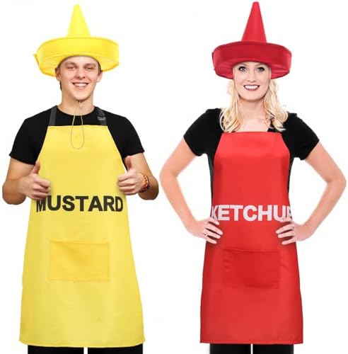 2 Set Halloween Ketchup and Mustard Costumes for Adults Couples