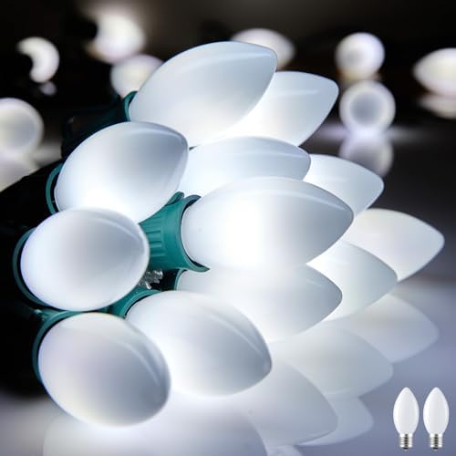 Minetom Vintage C9 LED Christmas Lights Outdoor, 50 Feet C9 String Lights with 50 Shatterproof Matte Bulbs, Connectable Waterproof Lights for Holiday Party Roofline Backyard Garden Patio, Pure White