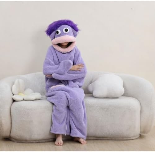Unisex Funny Big Mouth Monster Plush Hooded Onesie Sleepwear