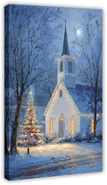 JDBeehpy Night White Church Xmas Tree Canvas Wall Art Framed 12x18inch