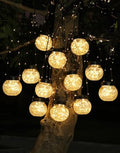 PARTPHONER Solar Lights Outdoor Waterproof 12-Pack, Solar Powered Hanging Lantern Cracked Glass Hanging Globes for Yard Decor Christmas Decoration, Shepherd Hook, Garden Tree Ornaments, Warm White