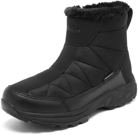 SILENTCARE Men's Waterproof Winter Snow Boots: Warm Fur Lined, Side Zipper