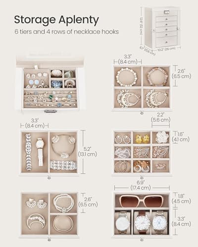 SONGMICS 6-Layer Jewelry Box Organizer with 5 Drawers, Lock and Mirror