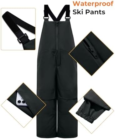Haloumoning Boys Snow Bibs Kids Ski Pants 5-14 Years