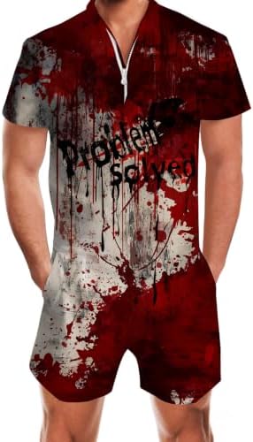 RAISEVERN Mens Romper Male Zipper Shorts Sleeve One Piece Bro Outfits