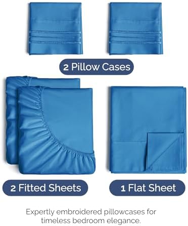 Split King Size 5 Piece Sheet Set - Comfy Breathable & Cooling - Royal Blue