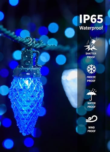 C9 Christmas Lights Outdoor, 114FT 150LED C9 String Lights, Blue|Pure White