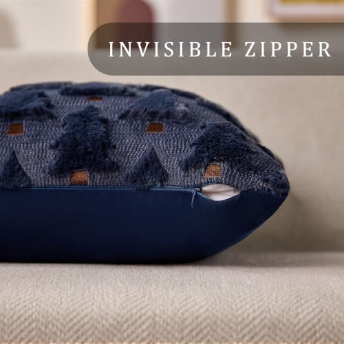 Allorry Christmas Pillow Covers 12x20 inch Set of 2 Navy Blue Christmas Decorations Soft Plush Faux Fur Wool Christmas Tree Throw Pillow Cases Winter Holiday Decor for Sofa Living Room PT002H12