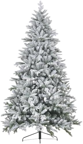 HOMCOM 8ft Snow Flocked Artificial Christmas Tree Hinged Xmas Tree Green