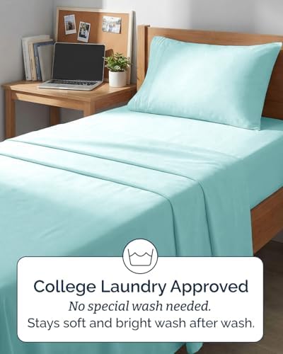 Twin XL Size 3 Piece Sheet Set - Breathable & Cooling Sheets - Spa Blue