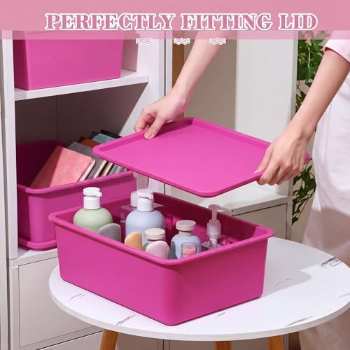 Menkxi 4 Pcs Storage Bins with Lids, Dark Pink, Light Pink, Large