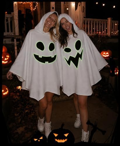 5 Pcs Group Halloween Costumes Ghost Poncho Family Costumes Glow-in-the-Dark Hooded Poncho Pumpkin Adults Women Men Cosplay