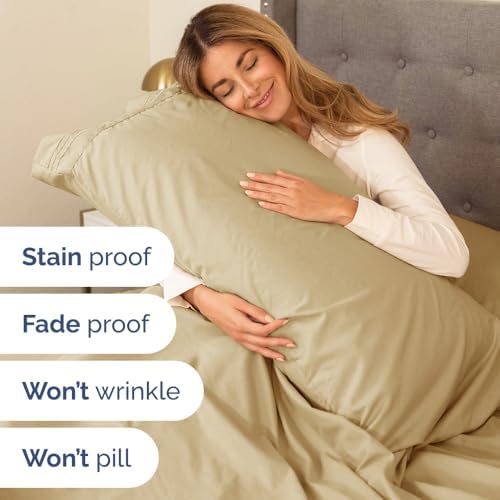 Cal King Size 4 Piece Sheet Set - Comfy Breathable & Cooling Sheets - Beige