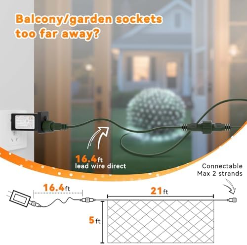 LitHome 21FT x 5FT Christmas Net Lights Outdoor Mesh Lights Connectable