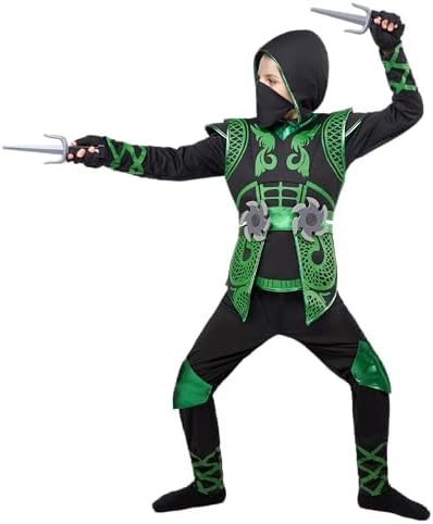 Spooktacular Creations Green Ninja Costume Set, Ninja Jumpsuit with Foam Accessories for Boys Halloween Outfit for Ideas Cosplay Party (Large, 10-12 yrs)