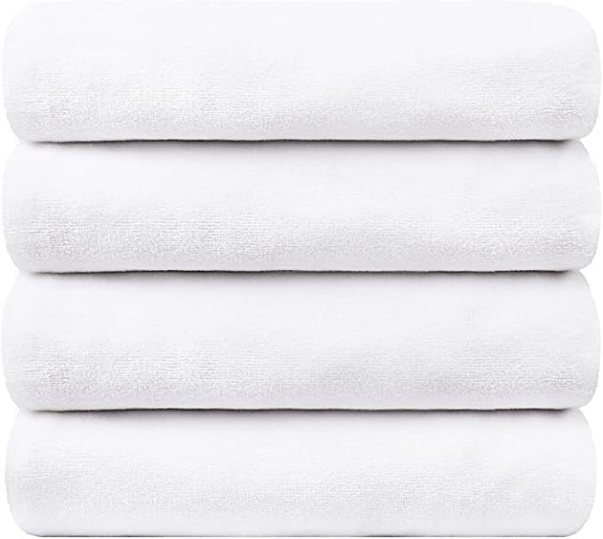 JML Microfiber Bath Towel Set, 4 Pack, 27" x 55", White | Soft, Super Absorbent, Fast Drying for Swimming, Pool, Salon Hair Wrap