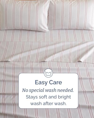 Christmas Sheet Set, Red Dot Stripe, Holiday Xmas Bedding Set - Full Size
