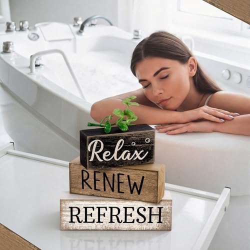 Moucuny 4 Pcs Bathroom Shelf Decor Sign Farmhouse Bathroom Accessories