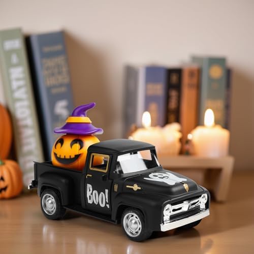 Vintage Halloween Truck Decor, Pumpkin Pickup for Farmhouse Tabletop