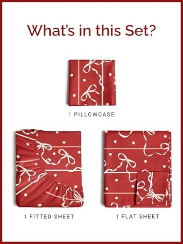 Christmas Sheet Set, Christmas Ribbon, Holiday Xmas Bedding Set - Twin Size
