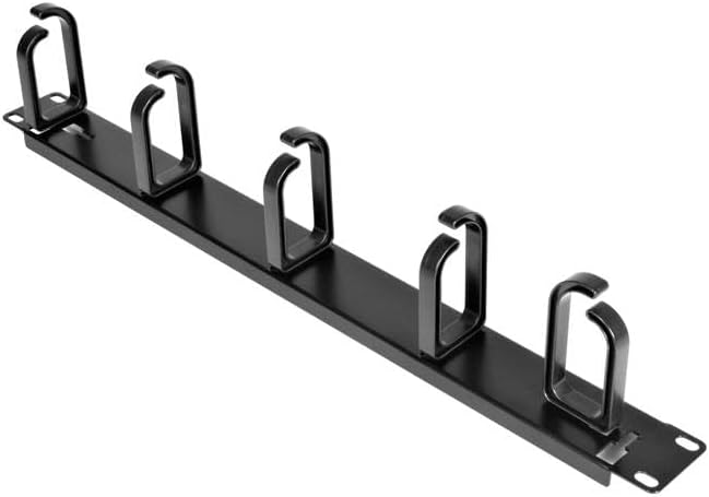 StarTech 1U 19in Rack Cable Management Panel, D-Ring, Metal (CABLMANAGER2) | Horizontal or vertical wire manager, 3in ABS plastic hooks spaced 4in, Fits 2 or 4-post racks