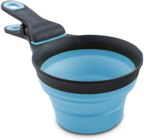 Dexas Popware for Pets Collapsible Klip Scoop, 3-in-1 Pet Food Scoop, Measuring Cup and Bag Clip, 2 Cup Capacity, Blue