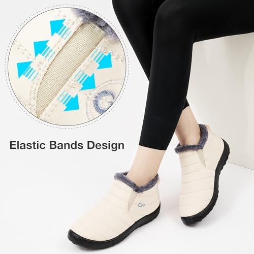 Alicegana Snow Boots for Women Winter: Warm Fur Lined Ankle Booties Comfortable Waterproof Slip On Lightweight Womens Boots