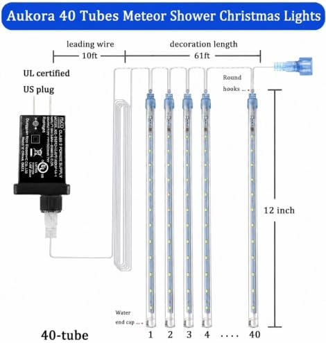 Aukora Christmas Lights Outdoor, UL Certified Meteor Shower Lights Blue