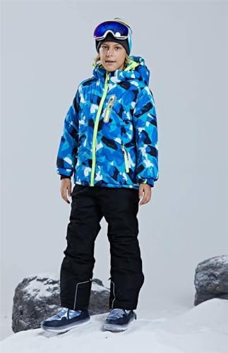 WOWULOVELY Big Boy's 2-Piece Colorblock Snow Pants and Jacket Snowsuit Ski Suit