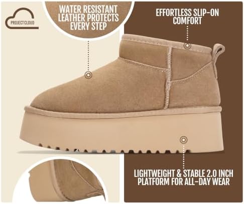 Project Cloud 100% Genuine Leather Ankle Boots for Women Platform Boots