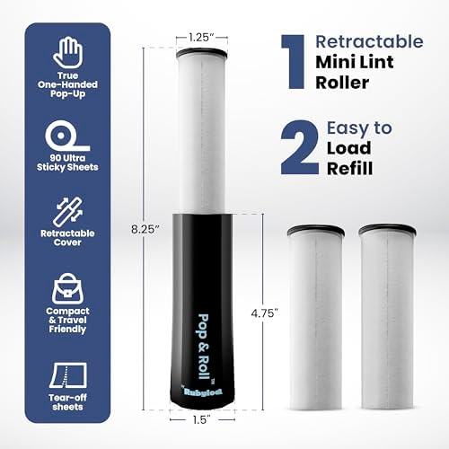 Rubyloo Mini Lint Roller Bundle Travel Size Pet Hair Remover with Retractable Cover & Dog Backpack for Supplies with Bowls Food Container for Hiking Trips Essentials