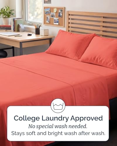 Full XL Sheets - 4 Piece Full XL Sheet Set - Breathable & Cooling - Coral