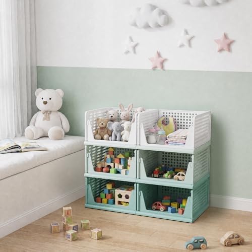 Pinkpum Green Boy Closet Organizers and Storage Stackable Plastic Drawer Basket for Clothing Stackable Storage Bins Shelf Storage Container for Rv Closet Wardrobe Bedroom Bathroom Playroom Man 6 Pack