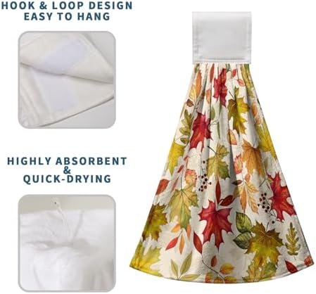 2 Pcs Fall Maple Leaves Hanging Kitchen Towels with Loop Autumn Thanksgiving Hand Tie Towels Fast Drying Dish Washcloths Soft Absorbent Fingertip Bath Towel for Bathroom Farmhouse Decor